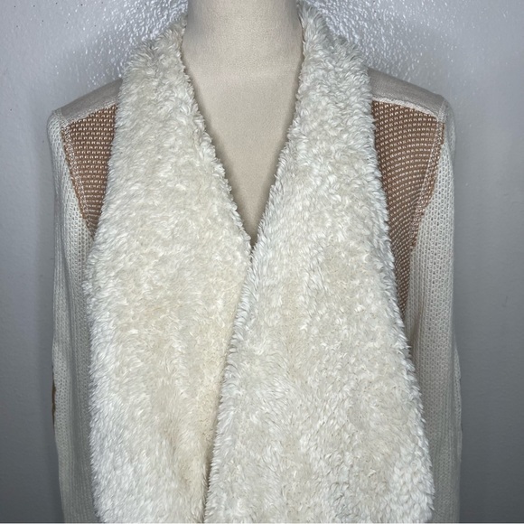 ANTHROPOLOGIE Saturday Sunday Sherpa Tan Cream Waterfall Open Cardigan Large - Picture 3 of 11